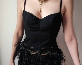 SUPER RARE designer black feathers bronze corset Argento Vivo 32/34