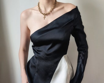 COLLECTOR super rare soie Krizia mini adymetric dress art noir et blanc XS