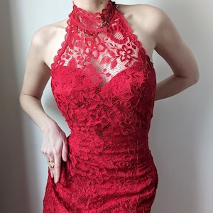 SUPER RARE luxury bright red lace cocktail dress desigenr Ritmo di Perla M