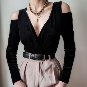 RARE vintage Lejaby french velvet cutouts bodysuit black sexy XS