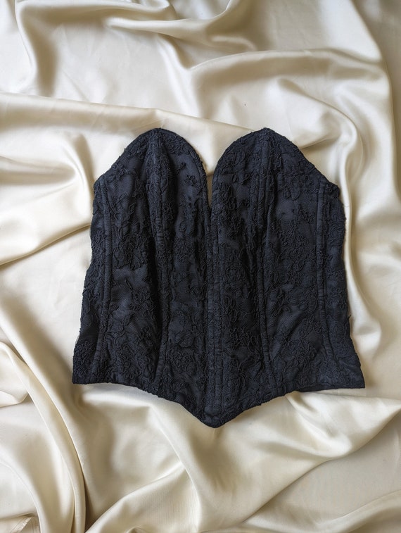 SUPER RARE french silk lace black bustier luxury … - image 10