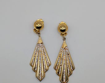 Bold Vintage Clip-on Earrings | Art Deco Style | Brass  display picture 2
