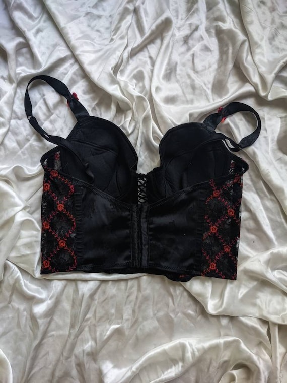 Super Rare Vintage Designer Simone Perele Gothic Embreoidered Bustier 36C 