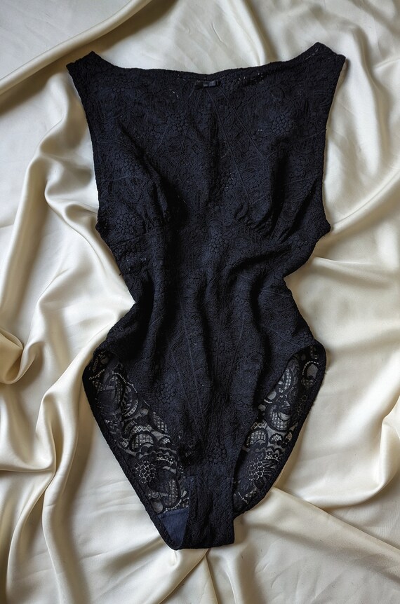 Red and Black Goth Grunge Lace Patchwork Bodysuit