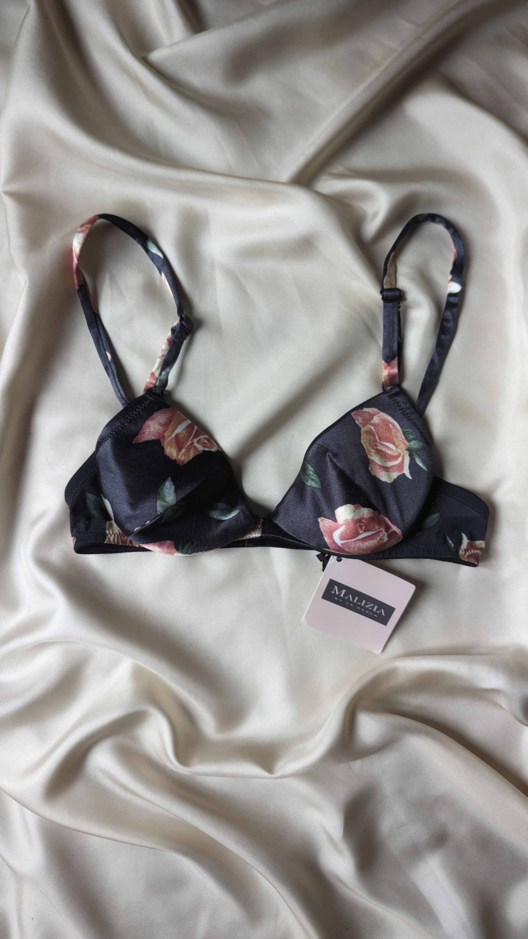Soutien gorge vintage Malizia by La Perla DEADSTOCK satine a imprime roses 32 Etsy France