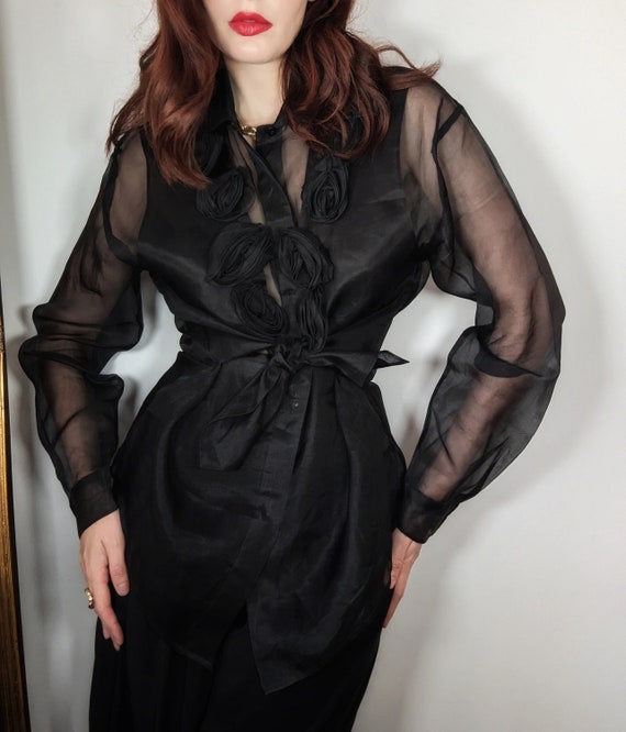 black blouse with roses