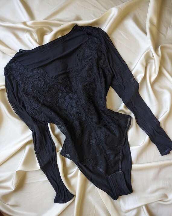 RARE vintage black bodysuit Malizia La Perla goth… - image 7