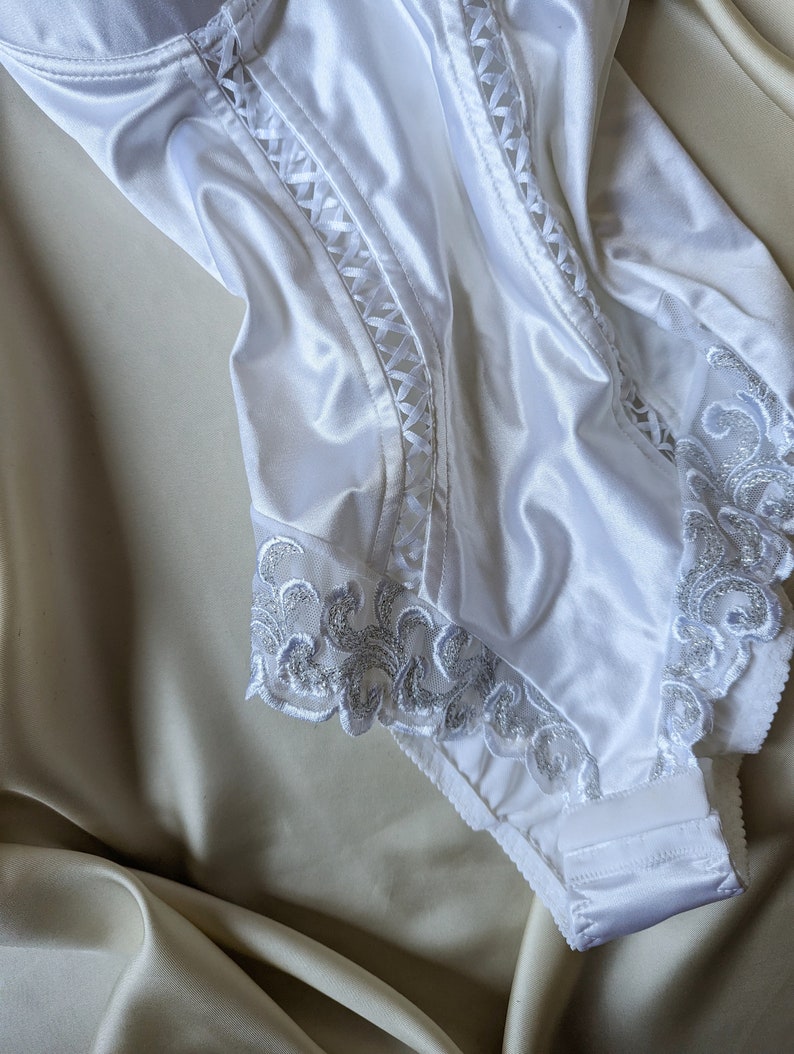 DEADSTOCK vintage bride bodysuit satin white lingerie lace 32B image 8