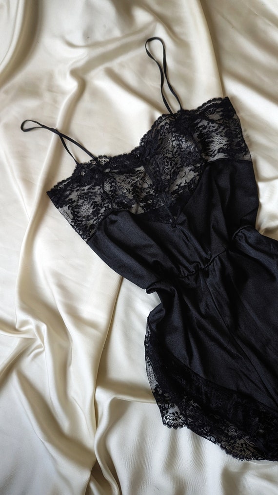 RARE vintage Lejaby Paris black lace bodysuit tra… - image 5