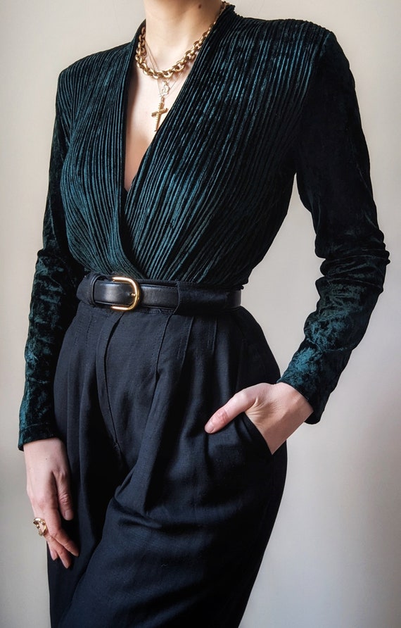 RARE vintage vampire emerald velvet pleated bodysu