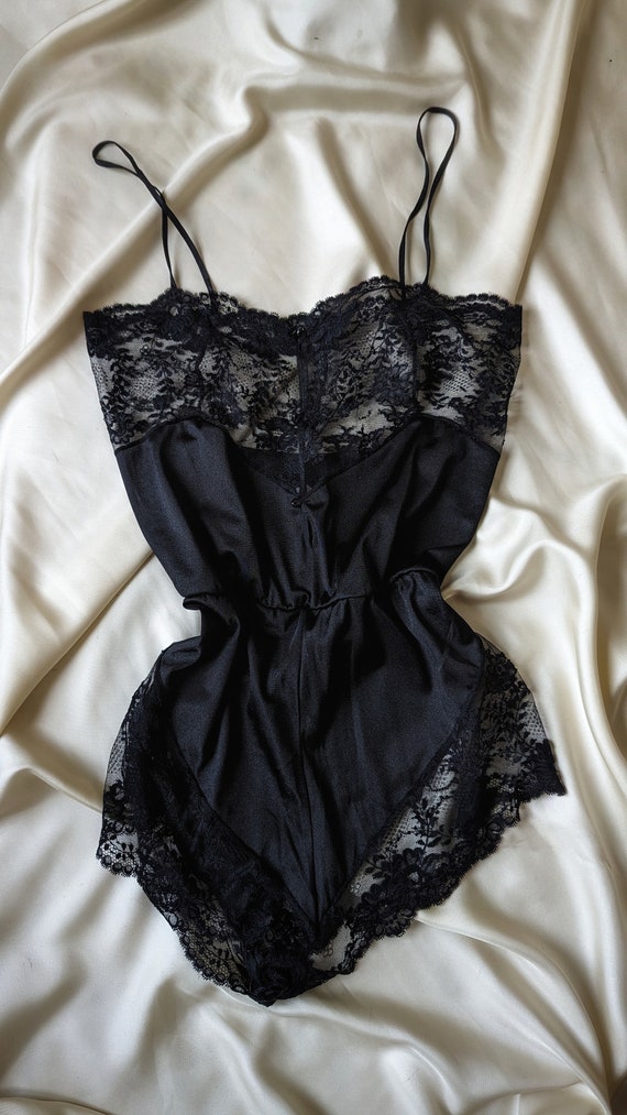 RARE vintage Lejaby Paris black lace bodysuit tra… - image 4