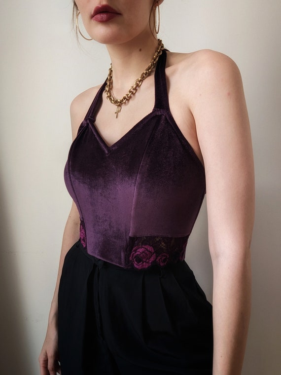 RARE french bustier vintage Aubade purple and lace ve… Gem