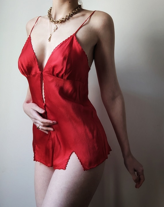 SUPER RARE pure silk passion red vintage body bab… - image 3
