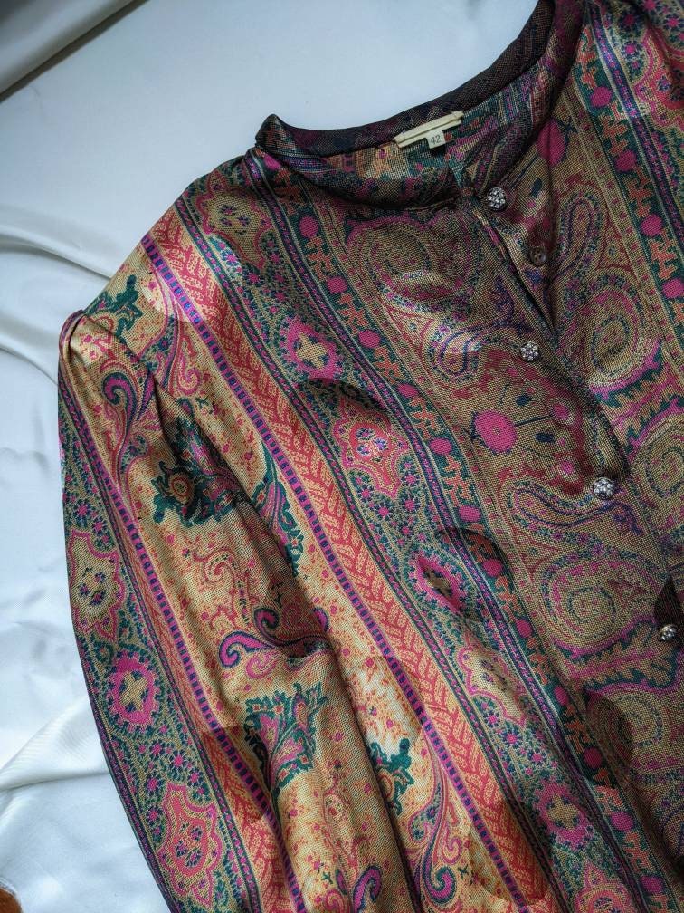 UNIQUE Handmade Silk 1970 Vintage Shirt Mao Dots Paisley L - Etsy