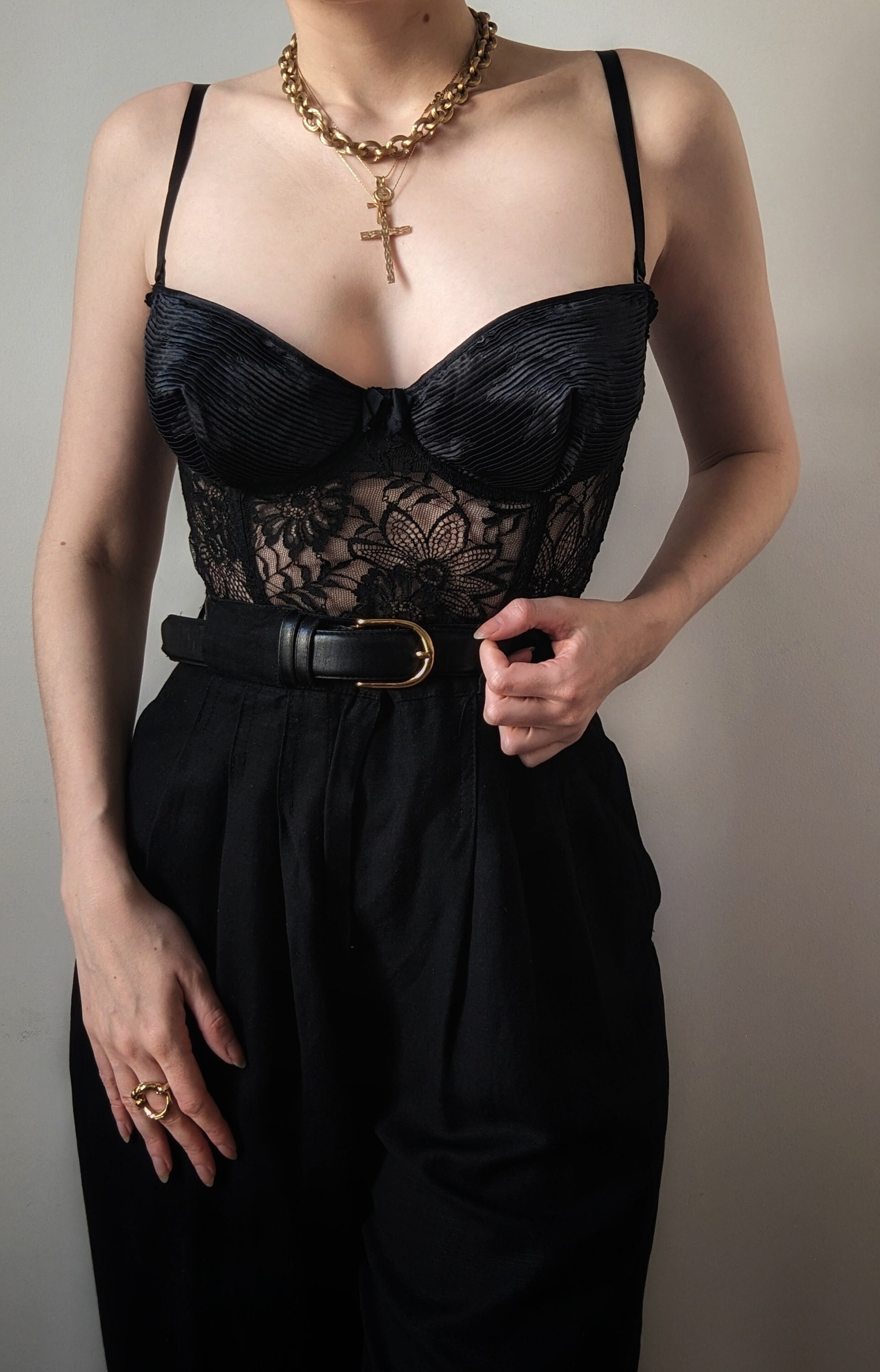 COLLECTOR Documented La Perla 1991 Vintage Black Lace Pleated