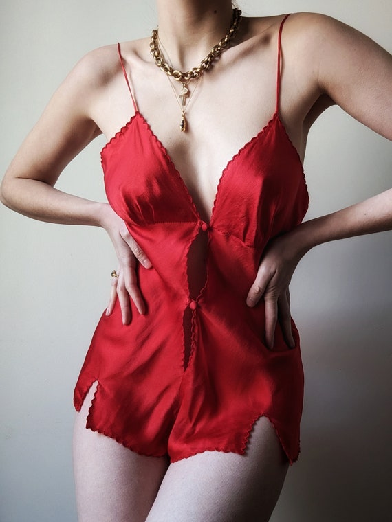 SUPER RARE pure silk passion red vintage body bab… - image 2