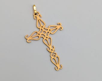 SUPER RARE 40's FIX gold plated christian cross lacecrafted pendant