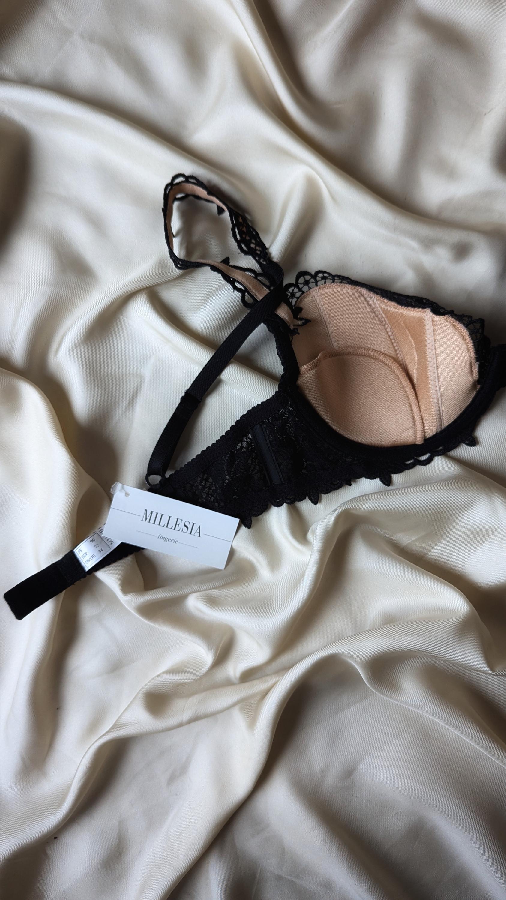 DEADSTOCK Rare Vintage Millesia Paris Black Lace Flowers Gothic Bra 34 ...