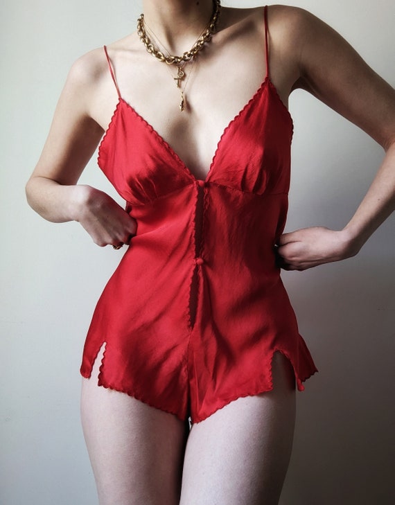 SUPER RARE pure silk passion red vintage body bab… - image 1
