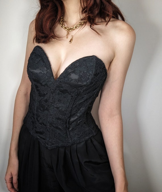 SUPER RARE french silk lace black bustier luxury … - image 2