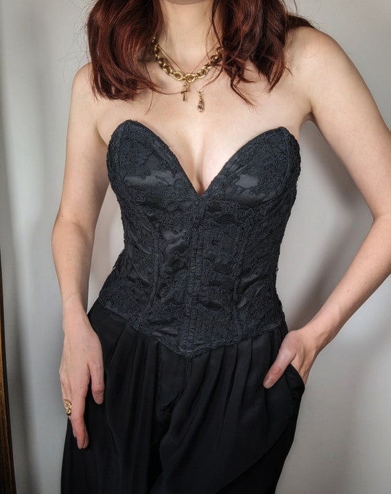 SUPER RARE french silk lace black bustier luxury … - image 3