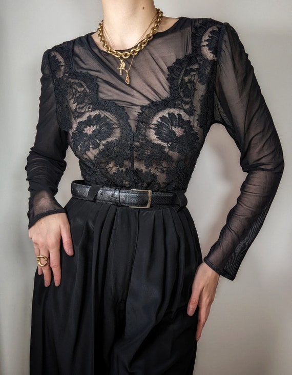RARE vintage black bodysuit Malizia La Perla goth… - image 1