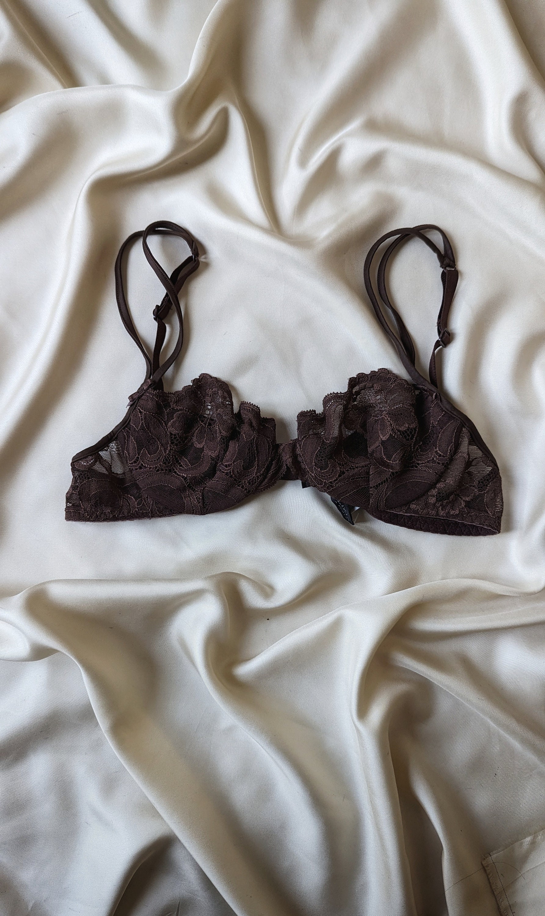 DEADSTOCK vintage Malizia La Perla bra chcolate brown lace romantic 32
