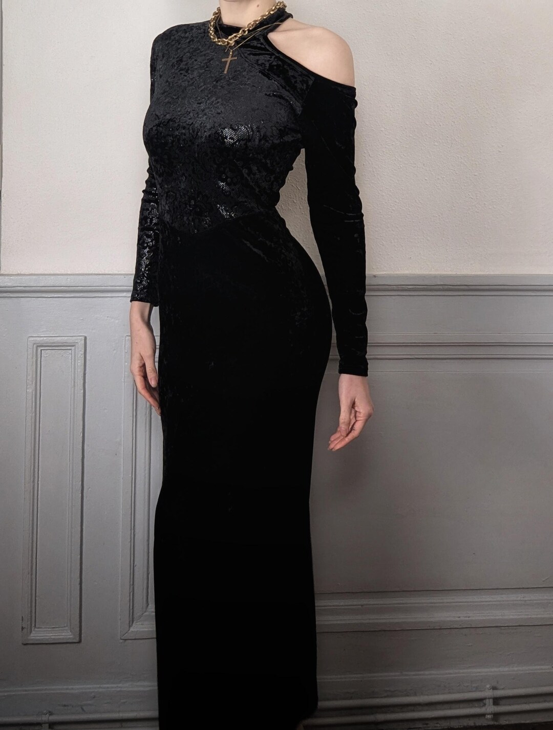 Robe De Soirée Noir étincelles Avec Perles - Taille 2 (enfant) - Occasion Très Bon état