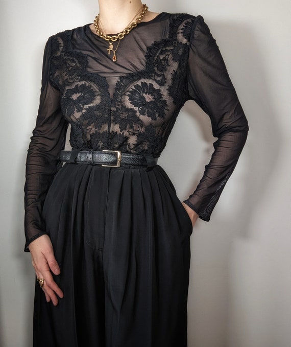 RARE vintage black bodysuit Malizia La Perla goth… - image 2