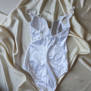 DEADSTOCK vintage bride bodysuit satin white lingerie lace 32B image 9