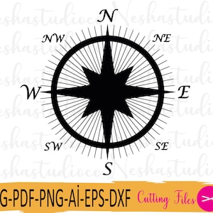 Brújula SVG, Clipart de brújula, Campamento SVG, Aventura SVG, Archivos SVG de viaje, Archivos SVG para Cricut, Silueta de brújula