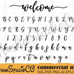 Fuente de bienvenida svg, svg de bienvenida, Alfabeto SVG Fuentes Cutfile, Escritura manuscrita Fuente Cricut Svg, Silhouette Cameo, Archivos digitales, Svg, archivo ttf