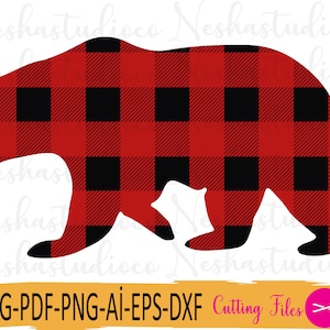 Ours buffle plaid Svg, svg ours, maman ours svg, svg papa ours, fichier vectoriel ours, clipart ours, png ours, fichiers pour Cricut, Silhouette d'ours