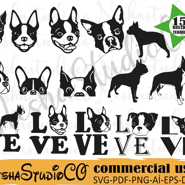 Boston Terrier dog SVG,Dog svg,Dog silhouette,boston svg,terrier svg,dog bundle svg,american dog svg,pitbull svg,funny svg