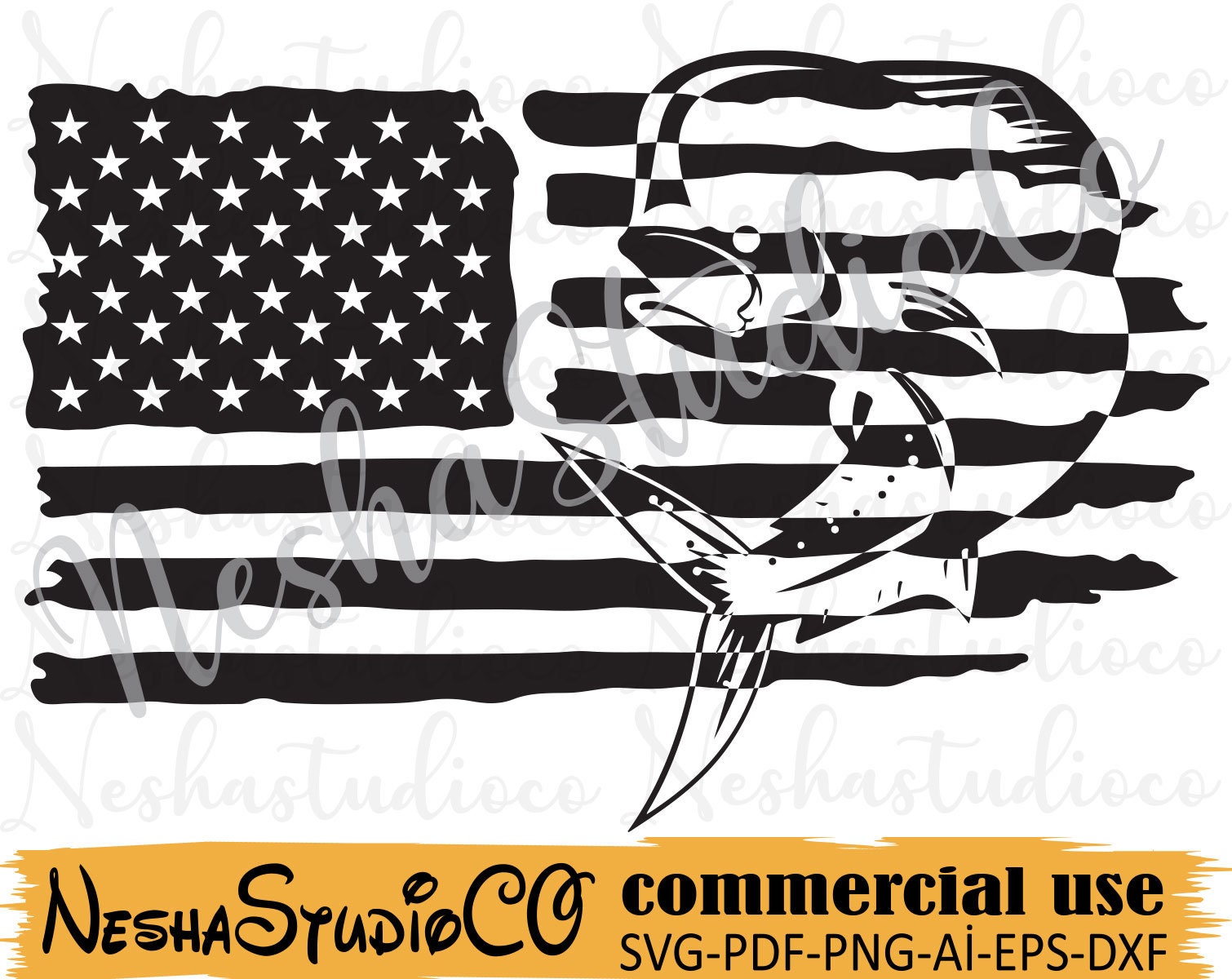 American Flag Svgmahi Mahi Fish Svghunt Svgdistressed - Etsy