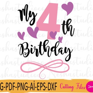 Moje czwarte urodziny SVG, Dziecko SVG, Urodziny dziecka SVG, 4. urodziny SVG, czterolatek SVG, Przyjęcie urodzinowe SVG, Dzieci SVG, Pliki SVG dla Cricut