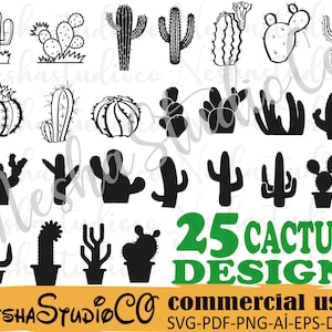 Bundle Svg cactus, cactus svg, svg du désert, silhouette de cactus, cactus du désert plantes, vecteur de cactus, Silhouette de cactus, fichiers pour Cricut, couper fichier, dxf
