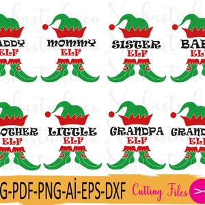 Elf Bundle svg, Elf Family SVG, Navidad SVG, Elf svg, Diseño de camisa de Navidad, Clipart Vector Iron, Cortar archivos Cricut Silhouette, Mommy svg