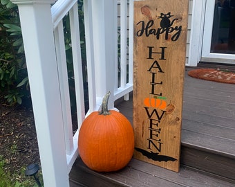 Happy Halloween Sign, Halloween Porch Sign, Leaning Porch Sign, Fall Porch Decor, Holiday Decor, Halloween Sign, Pumpkin Sign