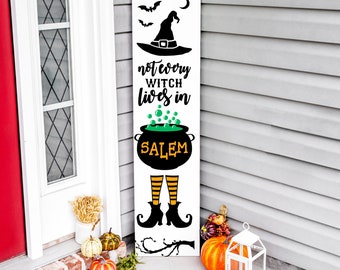Nem toda bruxa vive na placa da varanda de Salem, placa da varanda de outono, placa da varanda de Halloween, placa inclinada de Halloween, placa da varanda de Salem, placa da varanda de outono