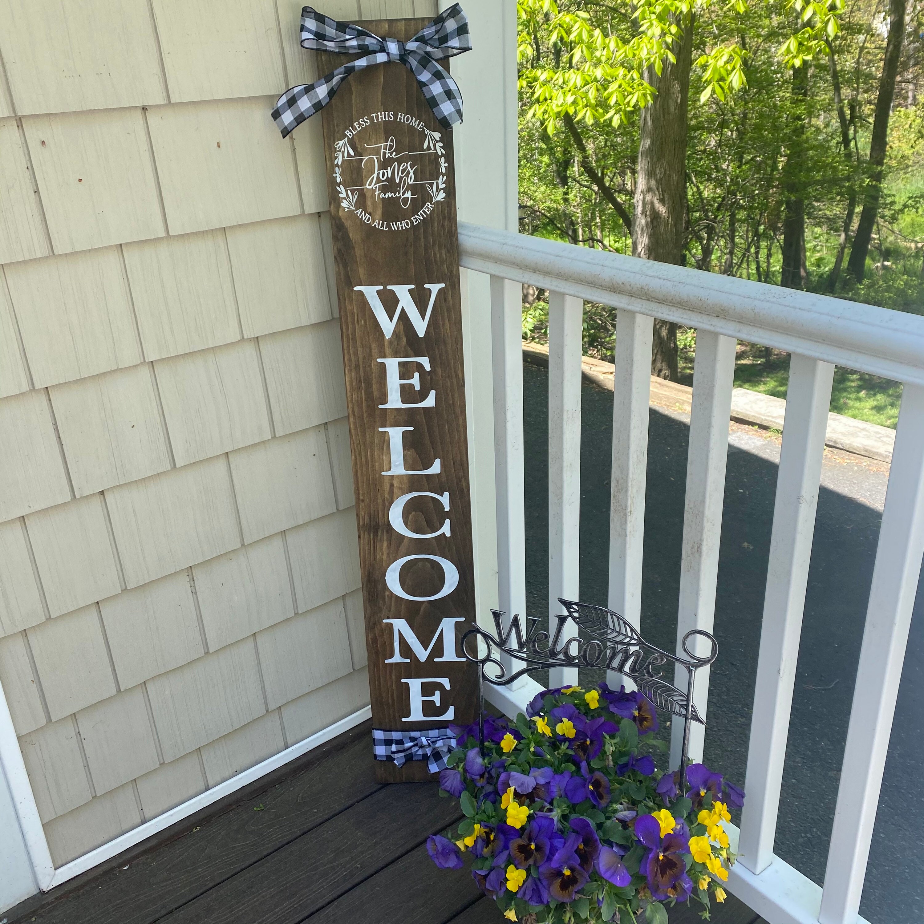 Pray Last Name Porch Sign Bless Our Home and All Who Enter Etsy