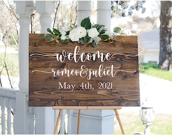 Wedding Welcome Sign, Welcome to Our Wedding Sign, 24 x 24 Wedding Entrance Sign, Rustic Wooden Wedding Sign,   Wooden Welcome Sign