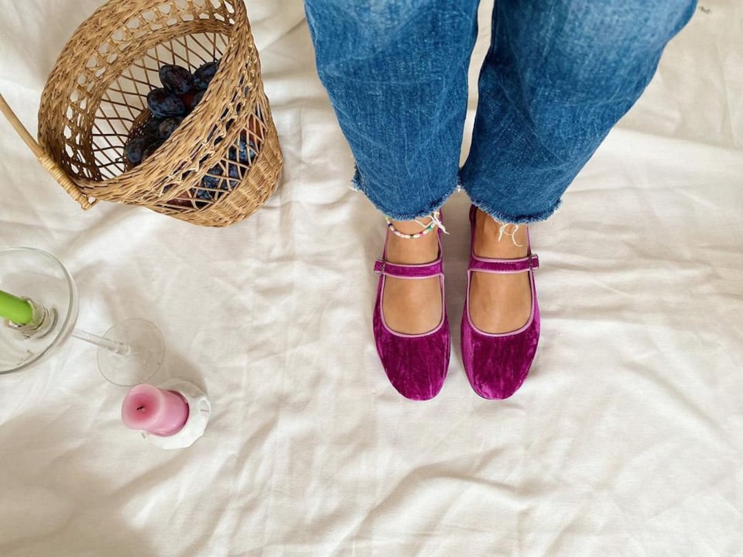 Lollipop Purple Velvet Mary Jane Shoes Women's Mary Janes Vintage Shoes  Handmade Purple Shoes Velvet Flats - Etsy