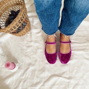 Lollipop Purple Velvet Mary Jane Shoes - Women's Mary Janes - Vintage Shoes - Handmade Purple Shoes - Velvet Flats