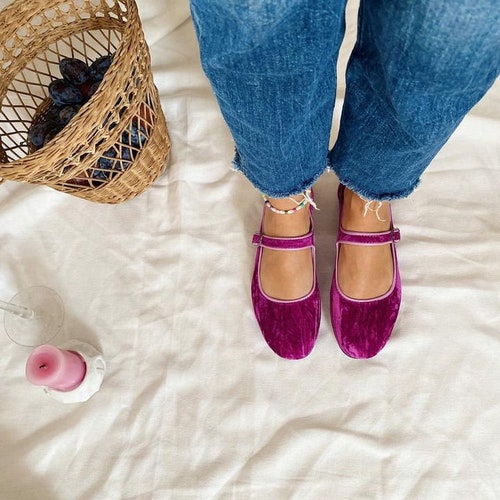 Lollipop Purple Velvet Mary Jane Shoes Women's Mary - Etsy