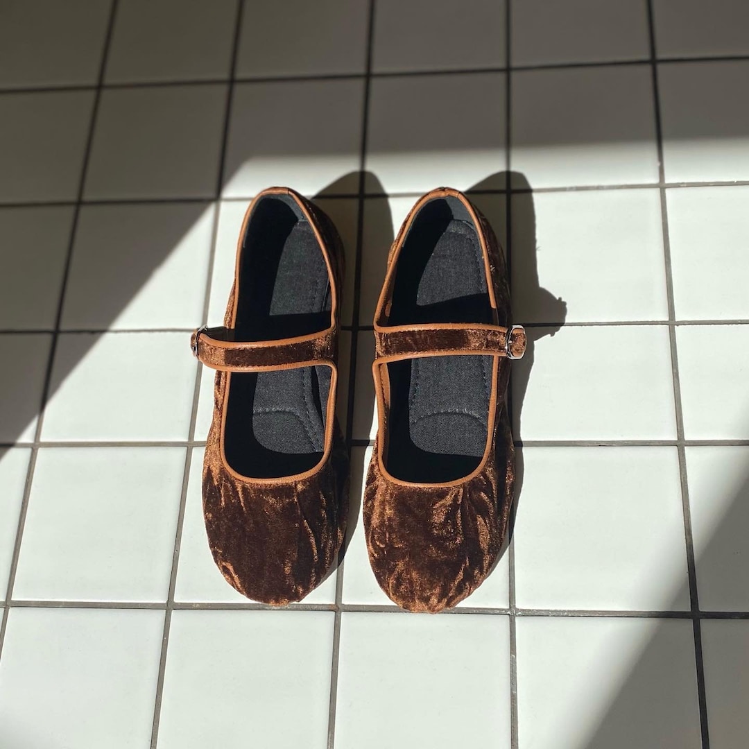 Brown Velvet Mary Jane Shoes Women's Mary Janes Vintage Shoes Handmade