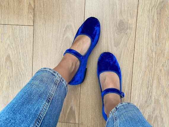 Plain Royal Blue Velvet Loafers