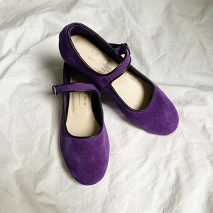 Purple Suede Mary Jane Shoes - Mary Janes pour femmes - Chaussures vintage faites à la main - Chaussures violettes - Suede Flats