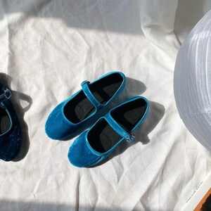 Sky Blue Velvet Mary Jane Shoes - Women's Mary Janes - Vintage Shoes - Handmade Sky Blue Shoes - Velvet Flats