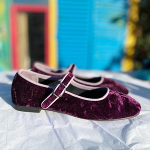 Purple Velvet Mary Jane Shoes - Women's Mary Janes - Vintage Shoes - Handmade Purple Shoes - Velvet Flats